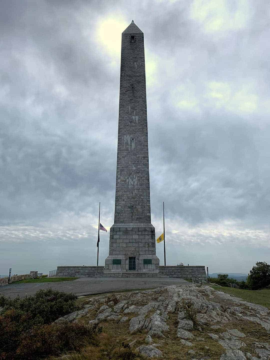 The High Point Monument obelisk under a cloudy sky in New Jersey
